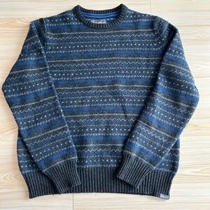 Eddie Bauer Men’s Fair Isle Wool Blend Crewneck Sweater- Blue/Gray - Large